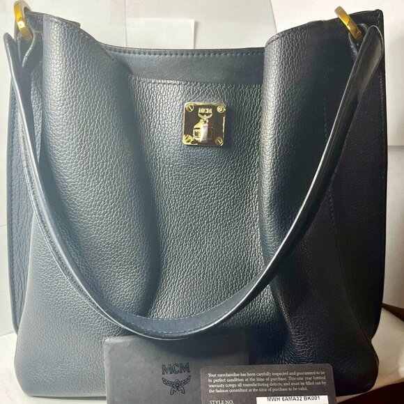 MCM Handbags - MCM Milla Black Large Leather Hobo Bag Gilded Turnlock Top Handle